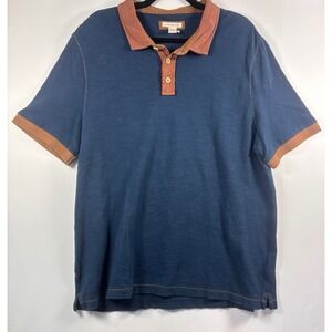 Carbon2Cobalt Men's L Navy Blue Polo Shirt Contrast Collar Cuffs 100% Cotton